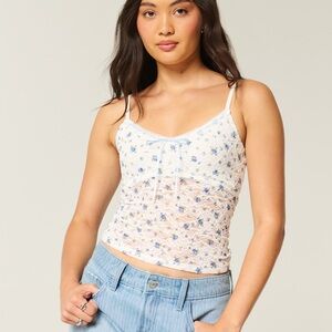 Hollister White and Blue Floral Lace Camisole
